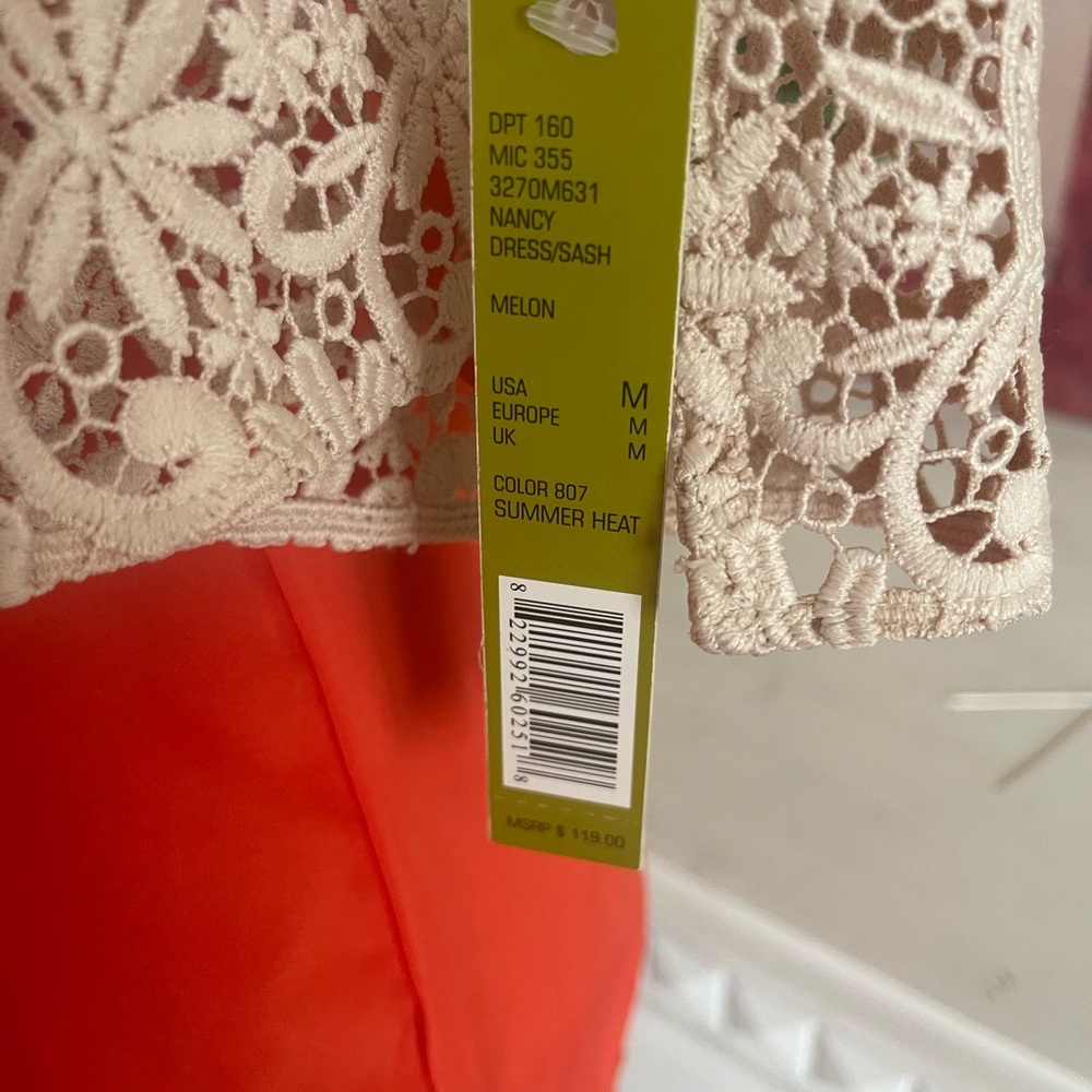 Gianni Bini Melon Lace Dress with Self Belt - Picture 7 of 7